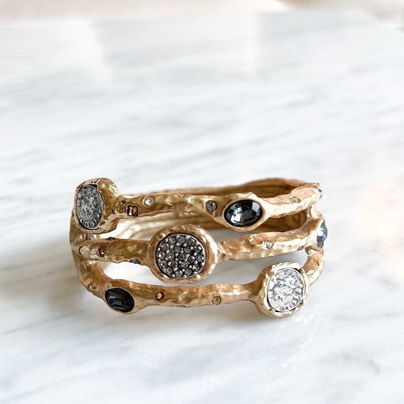 Tat 2 Designs Jewelry - Gold Capri 3 Row Coin & Crystal Pavé Bangle